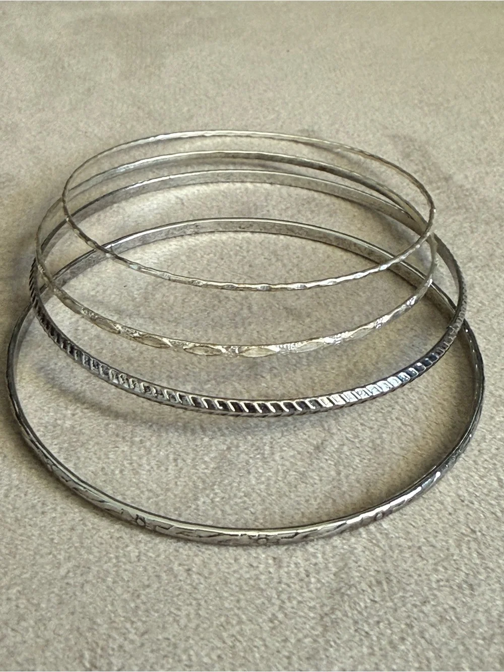 Silver-Tone Textured Bangle Bracelet Set - Silver